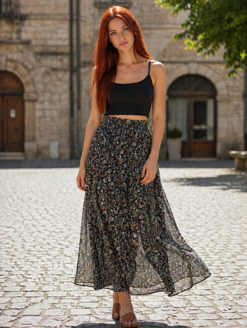 EUC Molly Bracken Size Large Boho Long Flowy Floral Lined Tiered Skirt!